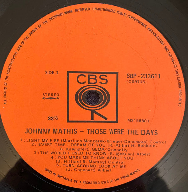 Johnny Mathis : Those Were The Days (LP, Album)