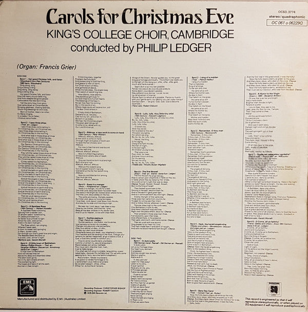 The King's College Choir Of Cambridge : Carols For Christmas Eve (LP, Quad)