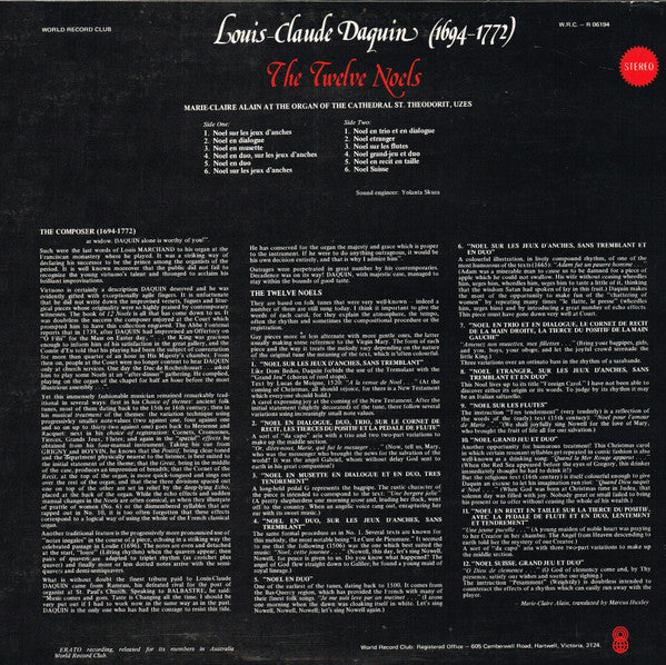 Louis-Claude Daquin : The Twelve Noels (LP, Album, Club)