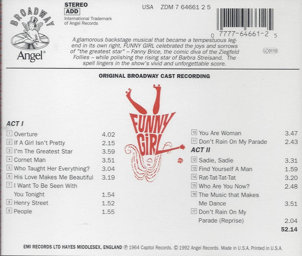Jule Styne / Bob Merrill Featuring Barbra Streisand And Sydney Chaplin : Funny Girl (Original Broadway Cast) (CD, Album, Club)