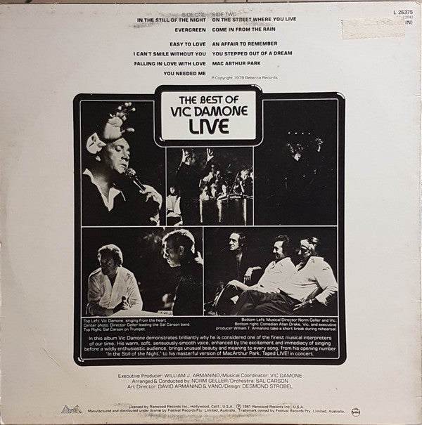 Vic Damone : The Best Of Vic Damone Live (LP, Album)