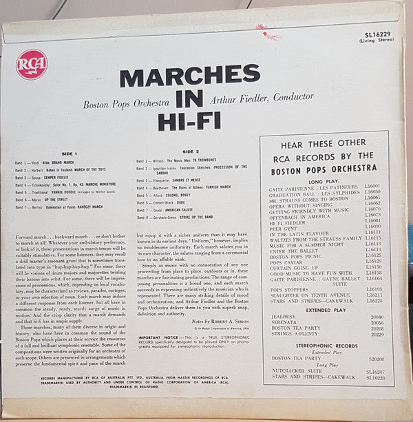 Arthur Fiedler, Boston Pops Orchestra : Marches In Hi-Fi (LP, Album)