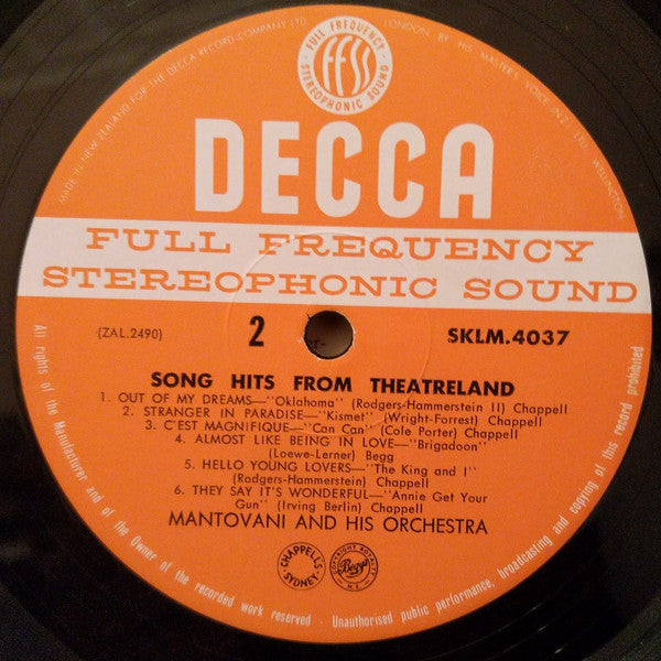 Mantovani And His Orchestra : Song Hits From Theatreland (LP, ffr)