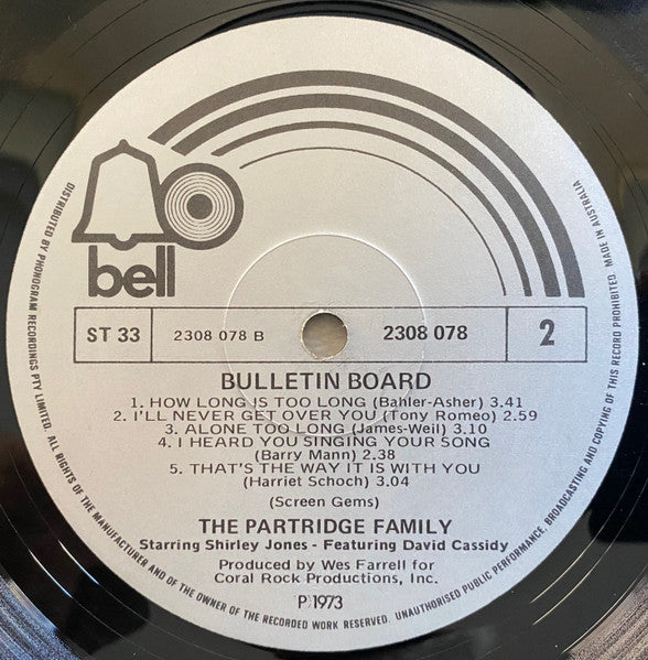 The Partridge Family Starring Shirley Jones (2) Featuring David Cassidy : Bulletin Board (LP, Album)