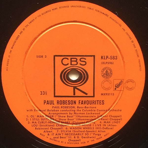 Paul Robeson : Paul Robeson Favourites (LP, Mono)