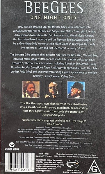Bee Gees : One Night Only (VHS, PAL)