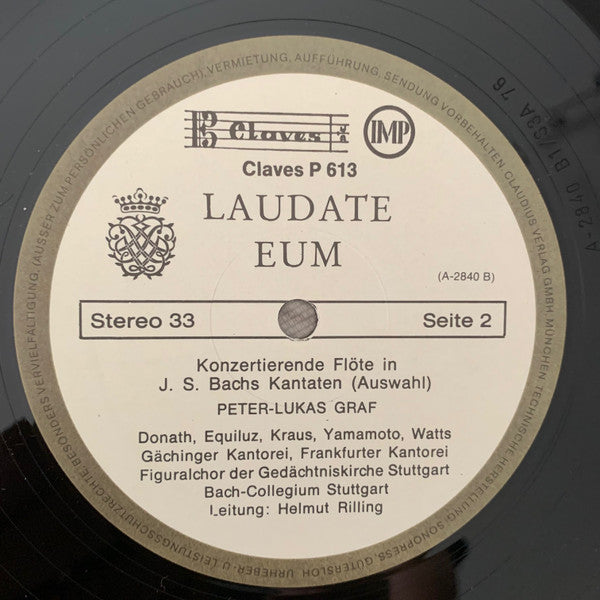 Johann Sebastian Bach, Peter-Lukas Graf : Konzertierende Flöte In J. S. Bachs Kantaten - Laudate Eum (LP)