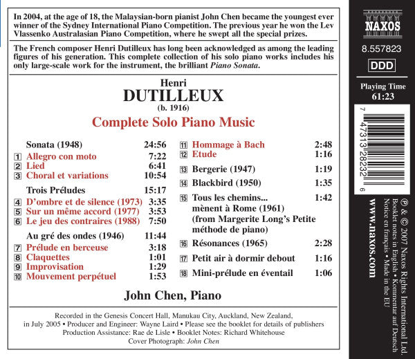 Henri Dutilleux, John Chen (3) : Complete Solo Piano Music (CD)