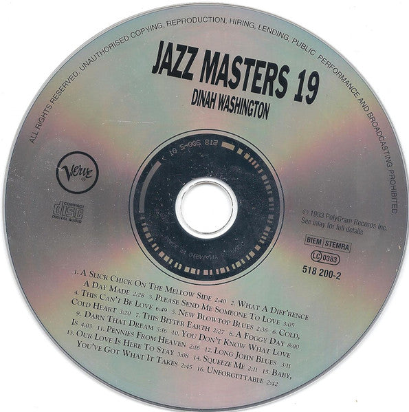 Dinah Washington : Verve Jazz Masters 19 (CD, Comp)
