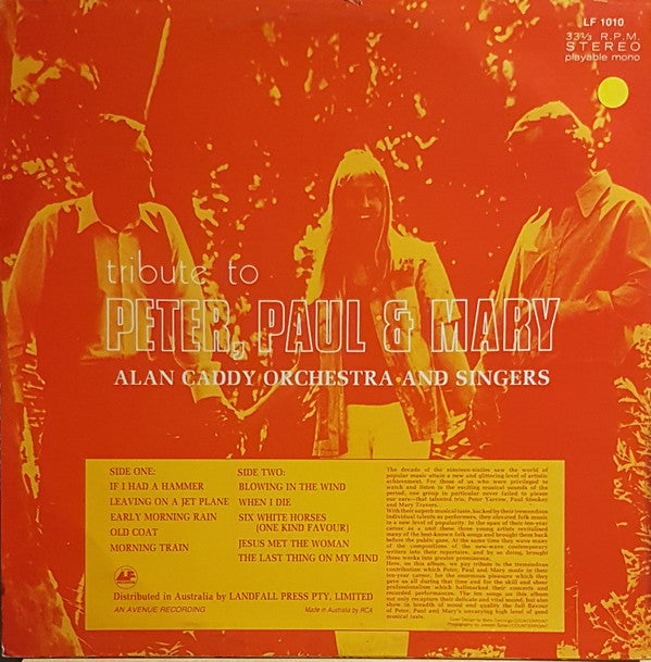 Alan Caddy Orchestra & Singers : Tribute To Peter, Paul & Mary (LP)
