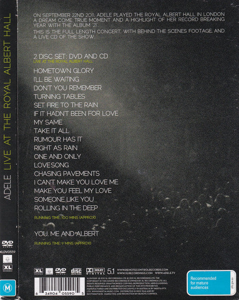 Adele (3) : Live At The Royal Albert Hall (DVD-V + CD, Album)