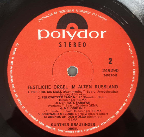 Günther Brausinger : Festliche Orgel Im Alten Rusland (LP)