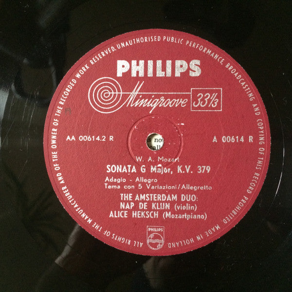 The Amsterdam Duo : W.A.Mozart,Sonata B.Flat Major K.V.378,Sonata G Major K.V.379 (10")