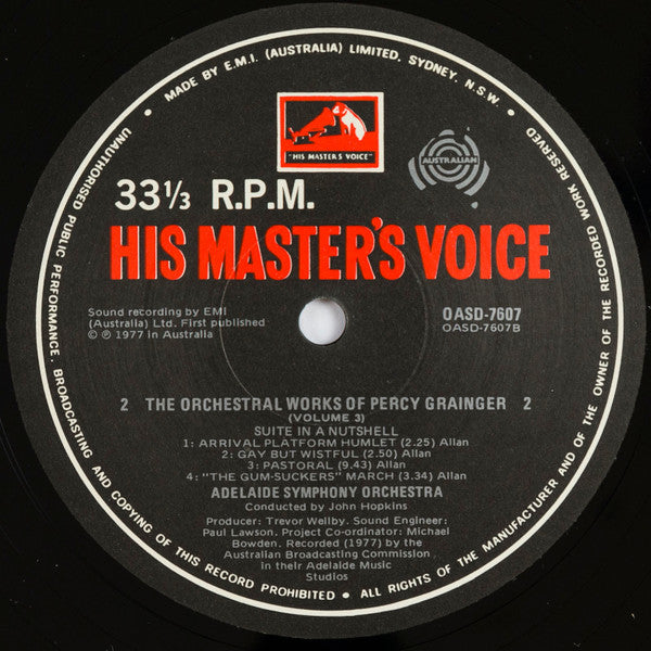 Percy Grainger, Adelaide Symphony Orchestra Conducted By John Hopkins (11) : The Orchestral Works Of Percy Grainger Vol. 3 (LP)