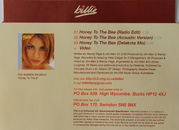 Billie Piper : Honey To The Bee (CD, Single, Enh)
