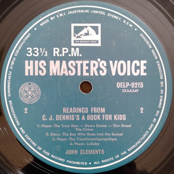John Clements (3) : Readings From C. J. Dennis's A Book For Kids (LP, Album, Mono)