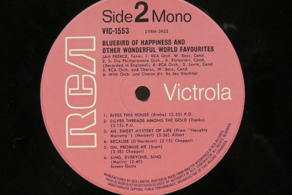 Jan Peerce : Bluebird Of Happiness And Other Wonderful World Favorites (LP, Comp, Mono)