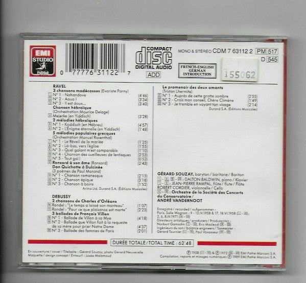 Gérard Souzay : Ravel/Debussy: Mélodies (CD, Album)