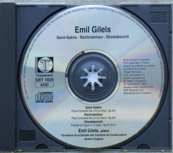 Camille Saint-Saëns • Sergei Vasilyevich Rachmaninoff • Dmitri Shostakovich - Emil Gilels, Orchestre De La Société Des Concerts Du Conservatoire, André Cluytens : Saint-Saëns • Rachmaninov • Shostakovich (CD, Comp, Mono, RM)