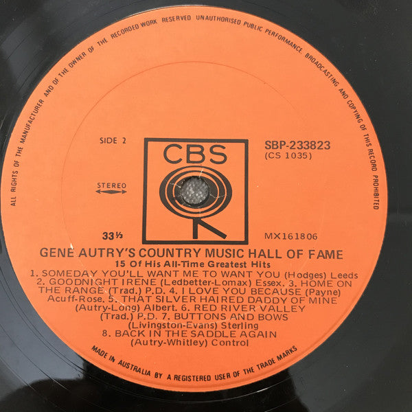 Gene Autry : Gene Autry's Country Music Hall Of Fame Album (LP, Comp)