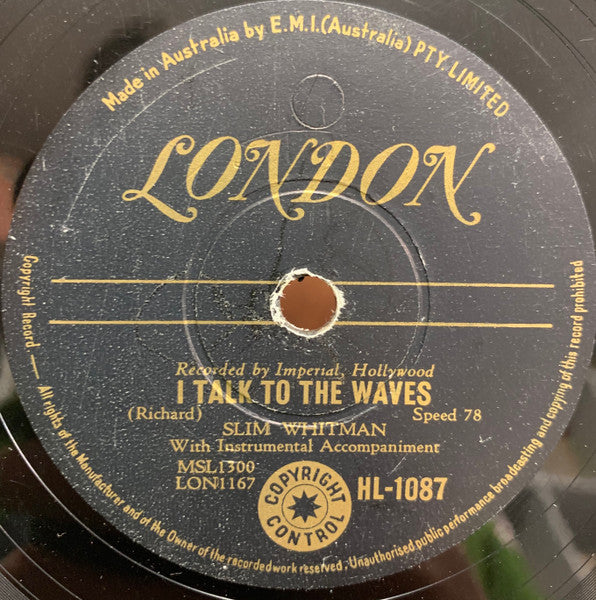 Slim Whitman : Serenade / I Talk To The Waves (Shellac, 10")