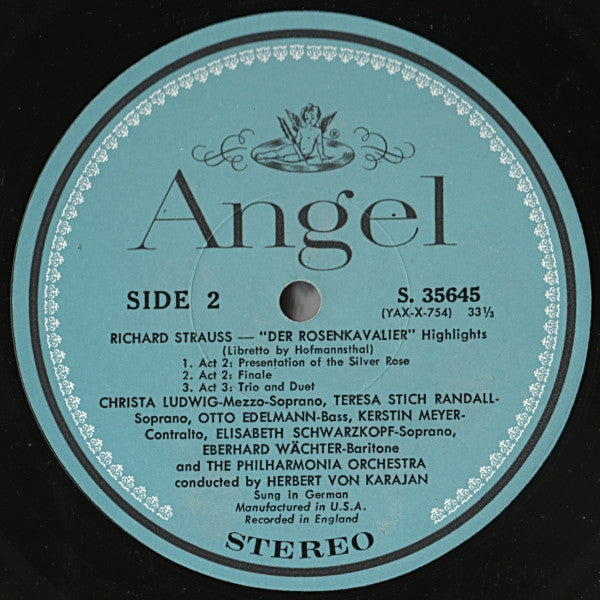 Richard Strauss, Elisabeth Schwarzkopf, Otto Edelmann, Christa Ludwig, Teresa Stich Randall*, Philharmonia Orchestra, Herbert von Karajan : Der Rosenkavalier (Highlights) (LP, Album)