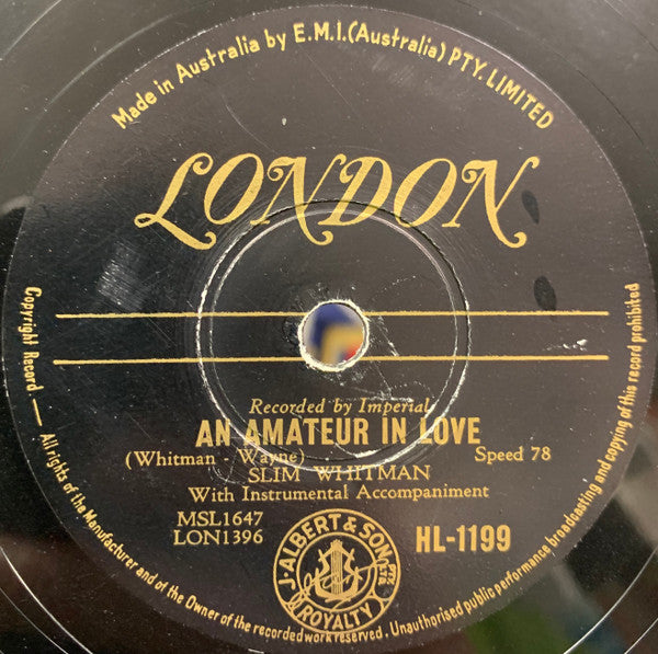 Slim Whitman : Gone / An Amateur In Love (Shellac, 10")