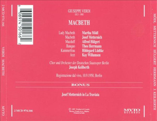 Giuseppe Verdi, Mödl*, Metternich*, Hülgert*, Herrmann*, J. Keilberth* : Macbeth (2xCD)