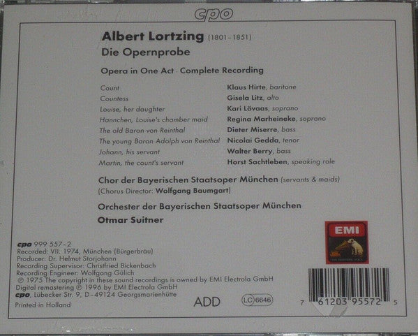 Albert Lortzing - Regina Marheineke · Nicolai Gedda · Klaus Hirte · Walter Berry · Chor Der Bayerischen Staatsoper Und Bayerisches Staatsorchester, Otmar Suitner : Die Opernprobe (CD, Comp, RE, RM)
