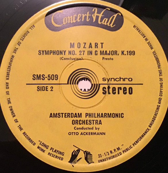 Wolfgang Amadeus Mozart : Symphony No. 27 In G Major, K.199 (7")