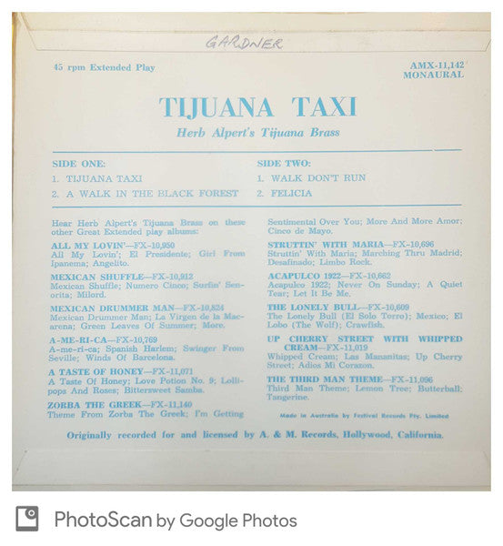 Herb Alpert & The Tijuana Brass : Tijuana Taxi (7", EP)