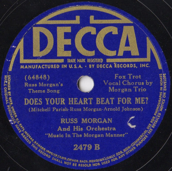 Russ Morgan And His Orchestra : The Girl Behind The Venetian Blind / Does Your Heart Beat For Me? (Shellac, 10")