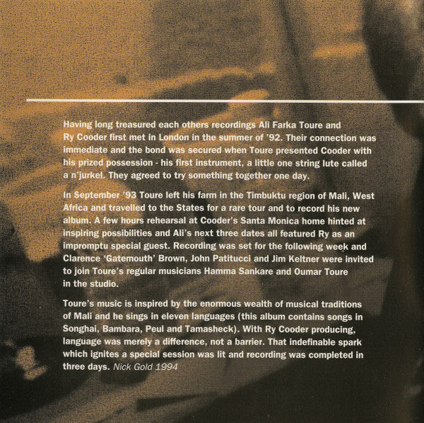 Ali Farka Toure* With Ry Cooder : Talking Timbuktu (CD, Album)