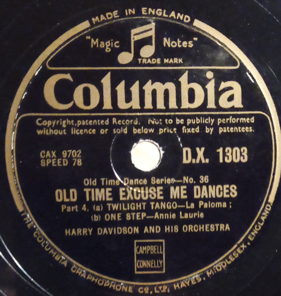 Harry Davidson And His Orchestra : Old Time Excuse Me Dances (Shellac, 12")