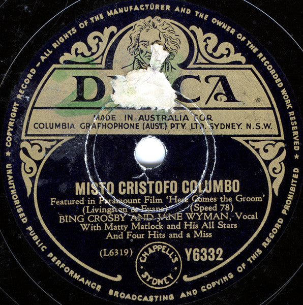 Bing Crosby And Jane Wyman : In The Cool, Cool, Cool Of The Evening / Misto Christofo Columbo (Shellac, 10")