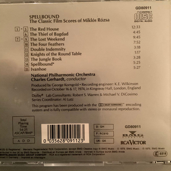 Charles Gerhardt, National Philharmonic Orchestra : Spellbound - The Classic Film Scores Of Miklos Rozsa (CD, Dol)