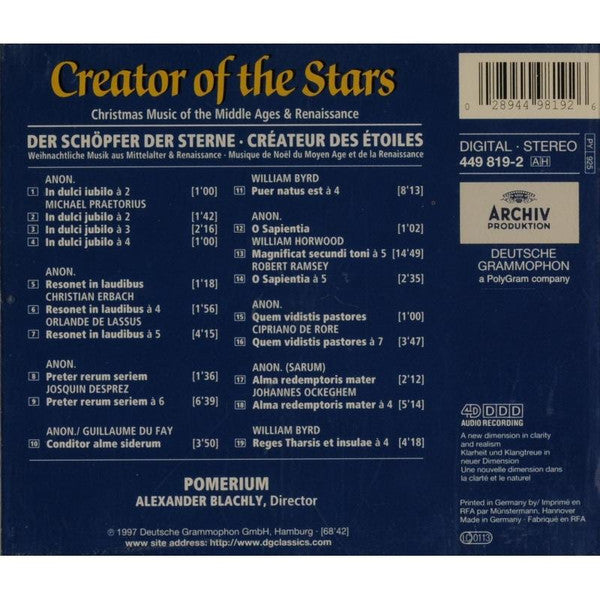 Pomerium : Creator Of The Stars: Christmas Music From Earlier Times (CD, Album)