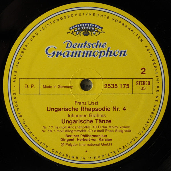 Franz Liszt, Johannes Brahms, Shura Cherkassky, Berliner Philharmoniker, Herbert von Karajan : Ungarische Fantasie · Ungarische Rhapsodien Nr. 4 Und Nr. 5 / Ungarische Tänze Nr. 17·18·19 Und 20 (LP, Comp, RP)
