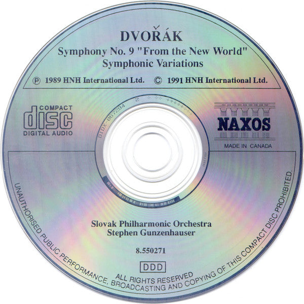 Antonín Dvořák, Slovak Philharmonic Orchestra, Stephen Gunzenhauser : Symphony No. 9 "From The New World" (CD, Album, RE)