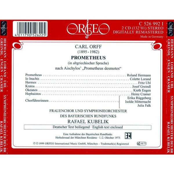 Orff* - Hermann* ∙ Lorand* ∙ Uhl* ∙ Greindl* ∙ Engen* ∙ Cramer* ∙ Symphonieorchester Des Bayerischen Rundfunks* ∙ Rafael Kubelik : Prometheus (2xCD, Album, RE, RM)