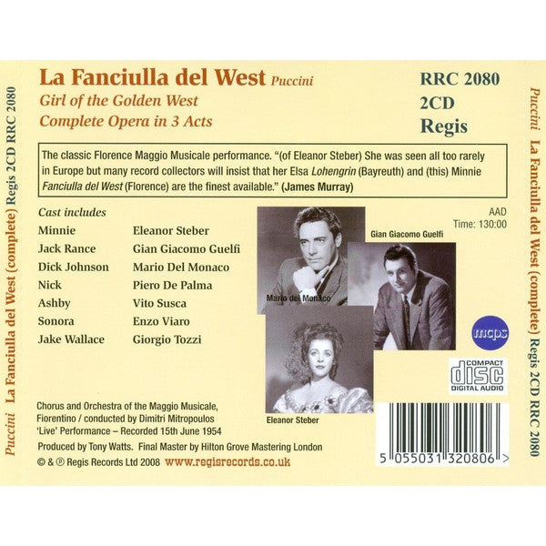 Puccini* - Eleanor Steber, Mario del Monaco, Gian Giacomo Guelfi*, Maggio Musicale Fiorentino*, Dimitri Mitropoulos : La Fanciulla Del West (2xCD, Album, RE, RM)