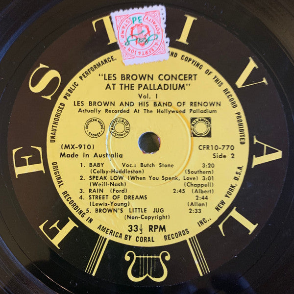 Les Brown And His Band Of Renown : Concert At The Palladium Vol 1 (10", Album, Mono)