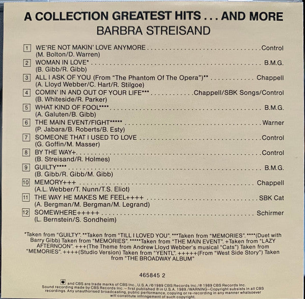 Barbra Streisand : A Collection Greatest Hits...And More (CD, Comp, RE)