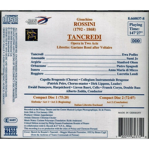 Rossini* - Ewa Podles* • Sumi Jo • Stanford Olsen • Pietro Spagnoli • Anna Maria di Micco • Lucretia Lendi • Capella Brugensis • Collegium Instrumentale Brugense • Alberto Zedda : Tancredi (2xCD, Album, RE)