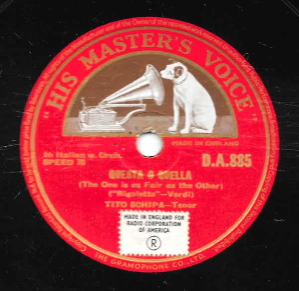 Tito Schipa : Questa O Quella / Sogno Soave E Casto (Shellac, 10", RP, DT)