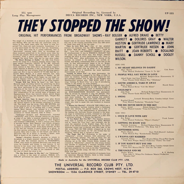 Various : They Stopped The Show! (LP, Album, Comp, Mono)