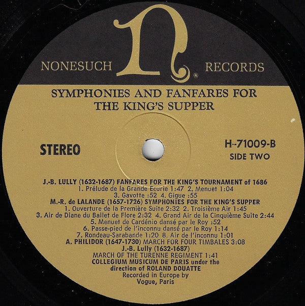 Collegium Musicum De Paris, Roland Douatte : Symphonies And Fanfares For The King's Supper (LP)