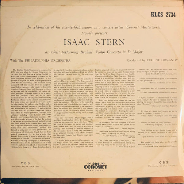 Brahms*, Isaac Stern : Violin Concerto In D Major (LP, Album)