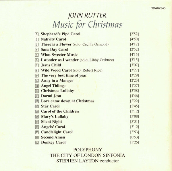John Rutter / Polyphony, The City Of London Sinfonia*, Stephen Layton : Music For Christmas (CD, Album)