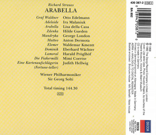 Richard Strauss - Lisa Della Casa ‧ Hilde Güden ‧ George London (2) ‧ Wiener Philharmoniker ‧ Georg Solti : Arabella (2xCD, Album, RE, RM)